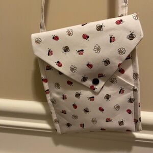 Adorable Handmade Ladybug, Butterfly and Daisy Print 3 compartment Crossbody Bag
